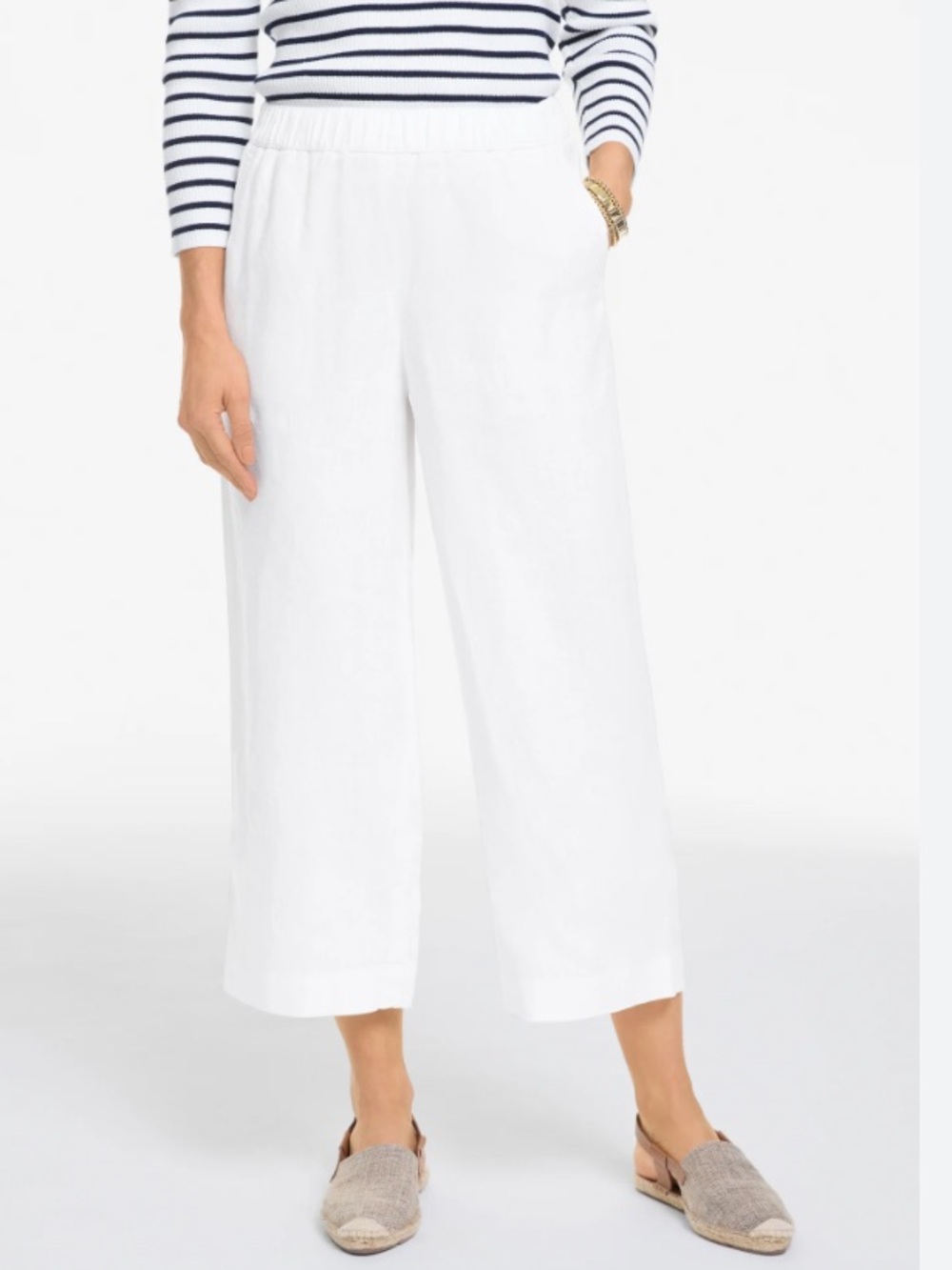 HABITAT Women Rayon Blend White Crinkle Flat Front Slim Crop Summer Pants | S